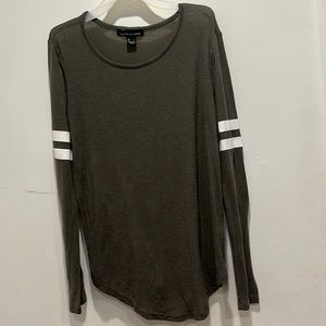 Urban Heritage Green Long Sleeve Shirt with White Stripes on Sleeves